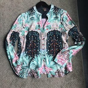 Tropical Print Silk Blouse from Anthropologie